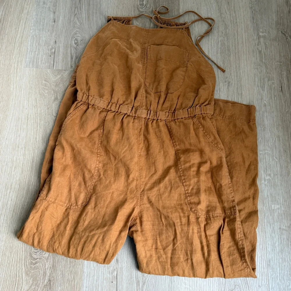 Everlane The Linen Shoestring Jumpsuit Tawny Brown 100% Linen Size S